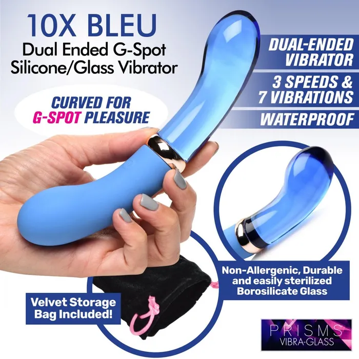 10X Bleu Dual Ended GSpot Silicone and Glass Vibrator Prisms Erotic Glass Female Sex Toys