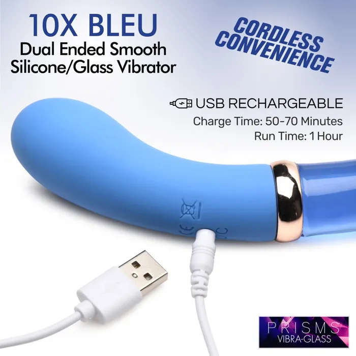 10X Bleu Dual Ended GSpot Silicone and Glass Vibrator Prisms Erotic Glass Female Sex Toys
