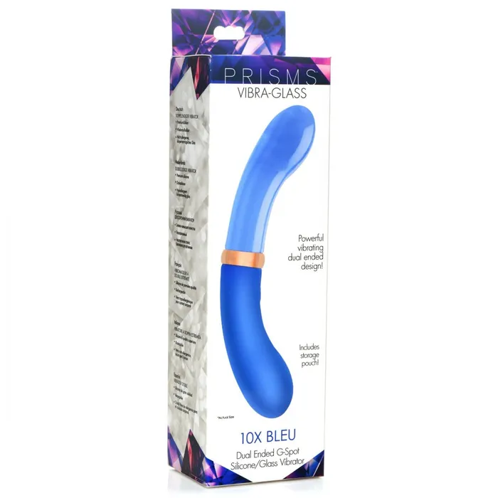 10X Bleu Dual Ended GSpot Silicone and Glass Vibrator Prisms Erotic Glass Female Sex Toys