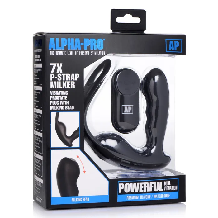 AlphaPro Male Sex Toys 7X PSTRAP Milker Vibrating Prostate Stim w Cock Ball Harness