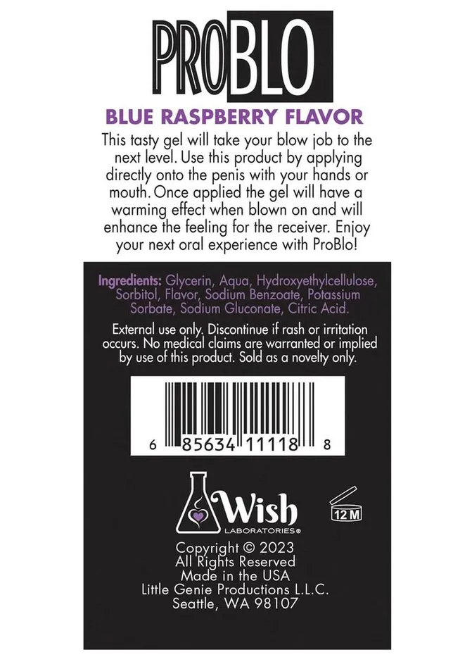 Vibrators Problo Problo Oral Pleasure Flavored Gel 15oz Blue Raspberry