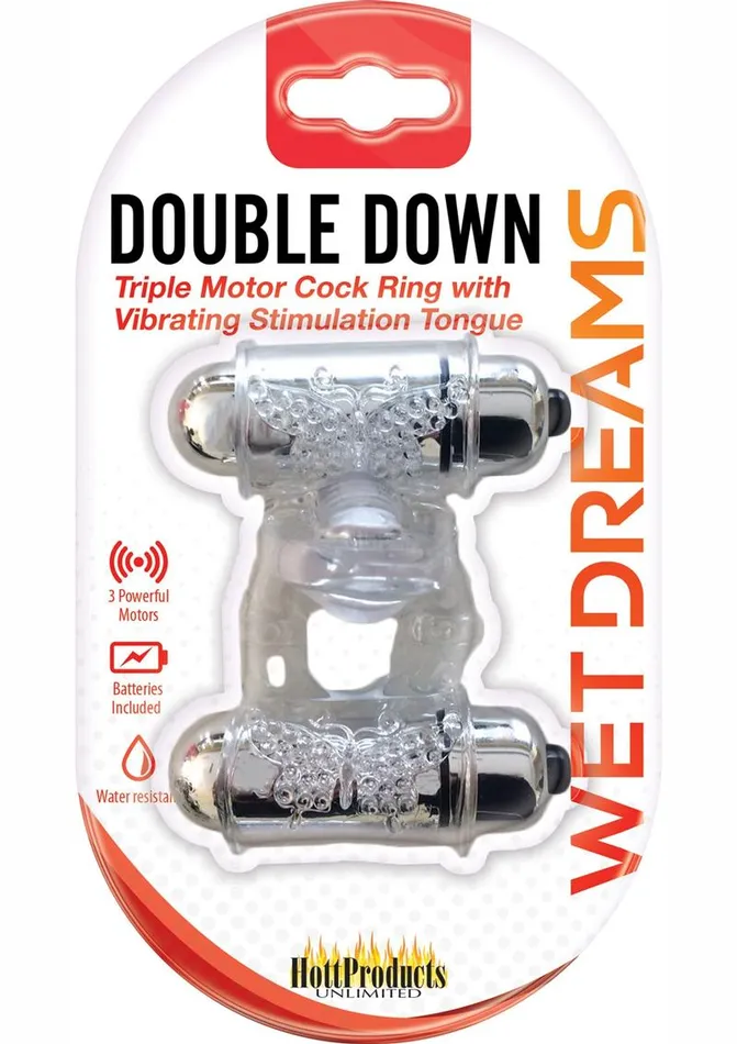 Male Sex Toys Wet Dreams Wet Dreams Double Down Triple Motor Cock Ring with Vibrating Stimulating Tongue Waterproof